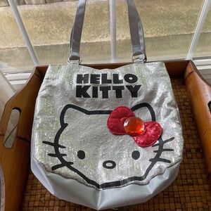 Sanrio Hello Kitty Silver Fabric Sequined Shoulder Tote Bag